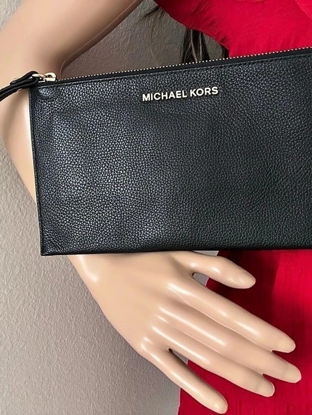 Michael Kors Jet Set Top Zip Pebbled Leather Wristlet Black